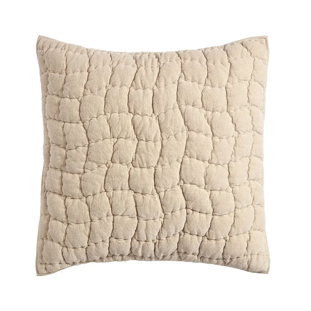 Pottery Barn Cozy Cloud Cotton Linen Quilted EURO Pillow Sham Cover Shell NEW